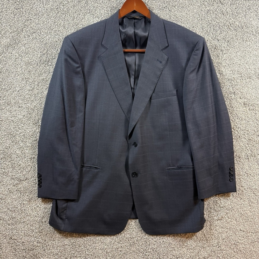 Jos A Bank Signature Gold Gordon 46R Navy 100% Wool Windowpane Sport Coat